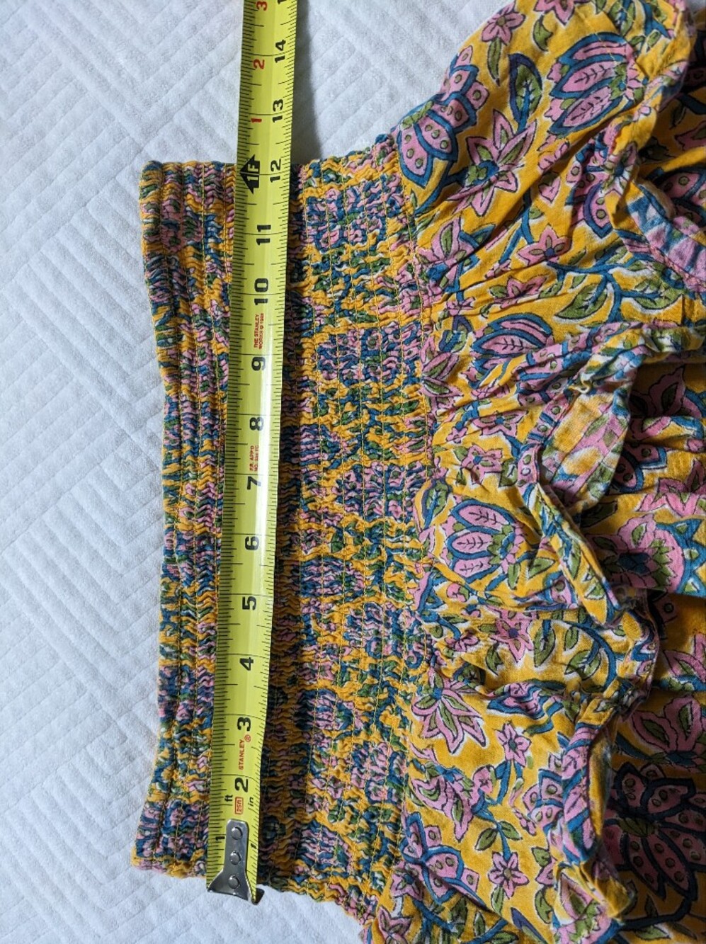 Cleobella Kate Saffron Yellow Tiered Smocked Waist Cotton Mini Skirt Small - Picture 7 of 9